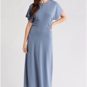 NWT Nordstrom Rack Dolman Sleeve Ruched waist Soft Blue Midi Dress XS 0-2